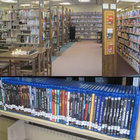 Picture of books, chess board, and blu-ray movies.